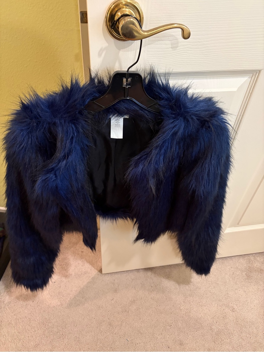 love, Fire Faux Fur Cropped Jacket in Deep Navy